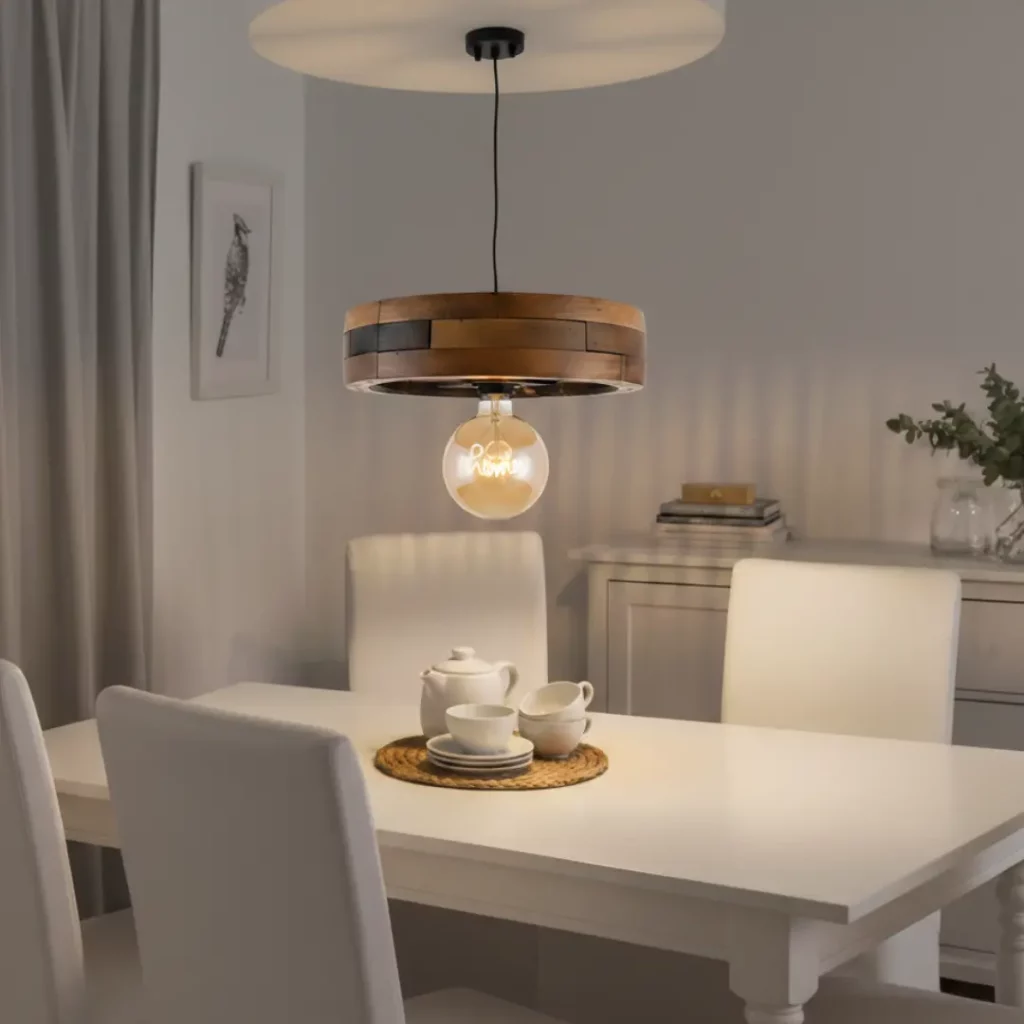 Lampe suspendue home office allumée fait main